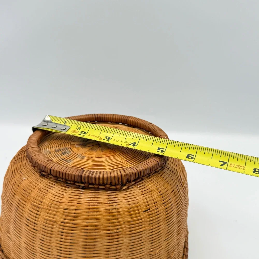 Vintage woven Wicker Basket Brown Boho Hexagonal Storage Decor Cottagecore